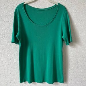 Eileen Fisher 100% Organic Cotton Tee Shirt Green Sz Medium Minimalist Colorful